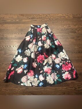 Eliza J Black Circle Skirt with Pink, White & Blue Floral Print